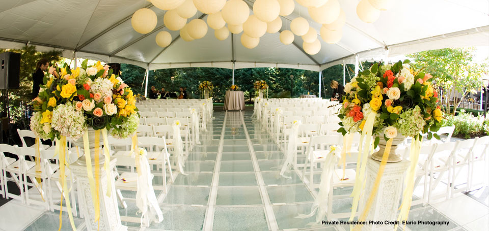 Wedding ceremony setup by Mazzone Catering at a private residence